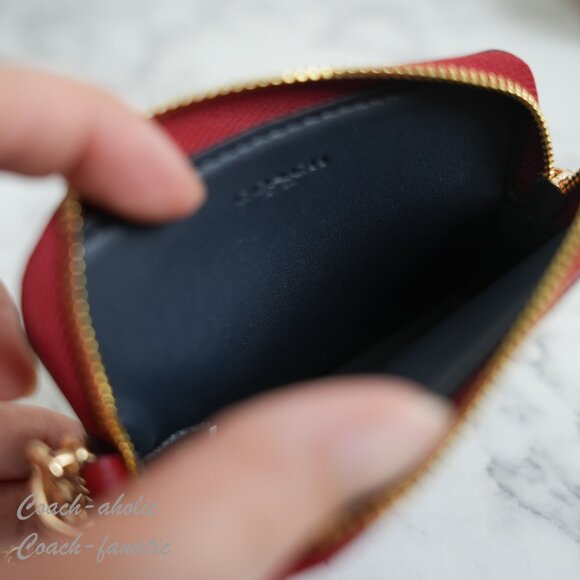 NWT Coach CW883 Zip Card Case In Signature Canvas Denim/Bold Red - Picture 7 of 8